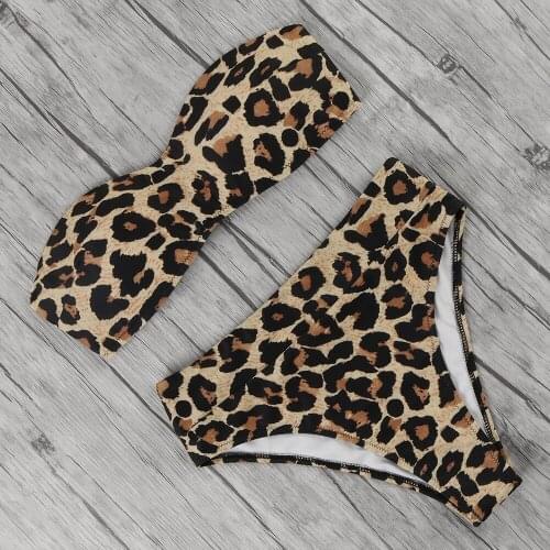 Brazilian Micro Bikini Push Up Halter Sexy Leopard Swimwear Women Strappy Bandage Bikinis Set Biquini Two Pieces Swimsuit Women