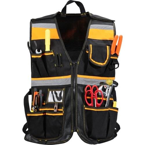 Electrician Carpenter Vest Hand Tool Storage Bag Apron Adjustable With Light Reflective Strips For Framer Plumber Electrician