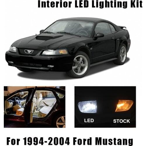 10 Bulbs White Interior LED Car Map Dome Light Kit Fit For 1994-2000 2001 2002 2003 2004 Ford Mustang Trunk Cargo License Lamp