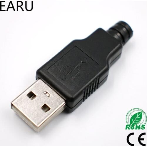 DIY 10pcs Type A Male USB 4 Pin Plug Socket Connector With Black Plastic Cover Adapter Connect USB 2.0 PCB SDA Data Cable Line