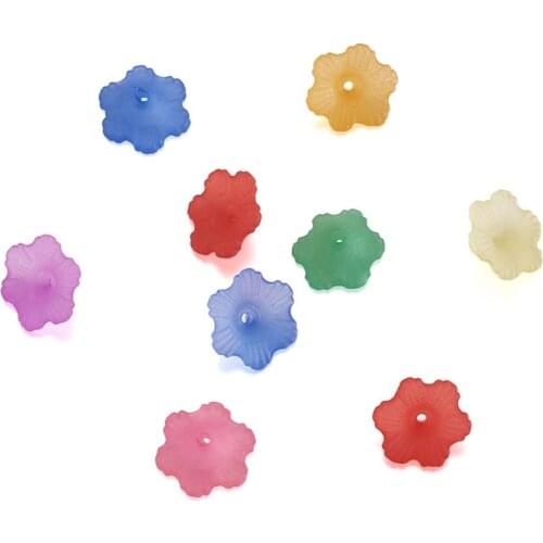 100pcs Mixed Color Transparent Frosted Acrylic Flower Beads Caps 6 Petal for diy Necklace Earrings Jewelry Making 12x4.5mm