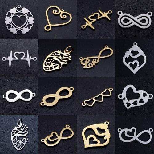 5pcs/lot diy mother and babe stainless steel charm pendant wholesale heart infinity love jewelry bracelet connector charms