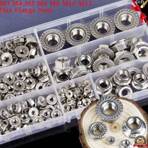 95Pcs 304 Stainless Steel Serrated Metric Flange Nuts Hex Lock Nuts Assortment Kit-M3 M4 M5 M6 M8 M10 M12 M14 M16