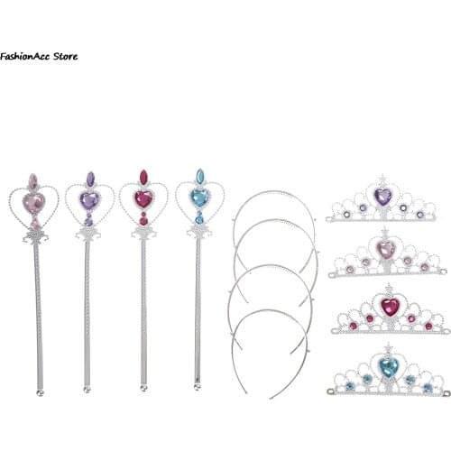 1 Set Princess Elsa Cosplay Accessories Children Diamond Crowns Tiaras + Magic Wand Girls Hair Accessories