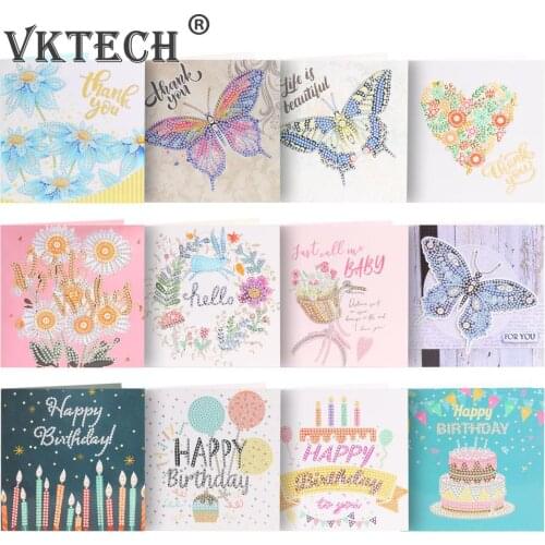 Diamond Painting Cards Happy Birthday Cards 5D DIY Special Diamond Painting Card Postcards Birthday Xmas Gift for Girls