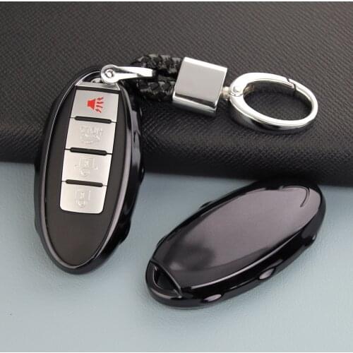 Car Key Fob Cover Case Chain Ring For Nissan X-Trail Qashqai Rogue Sport Note Altima Infiniti Q30 Q50 Q60 Q70 QX50 QX60 Black