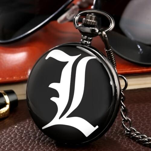 Death Note Black Chain Pocket Watch Double L Pendant Pocket Watch Chains and Fobs Anime Accessories Colar Gifts Relogio De Bolso