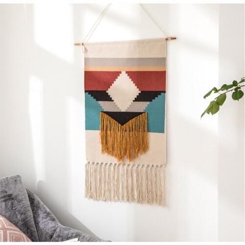 Ethnic Style Colorful Bohemian Tapestry Nordic Hand Made Wall Hanging Macrame Bedroom Cotton Wall Decorative Fabrics
