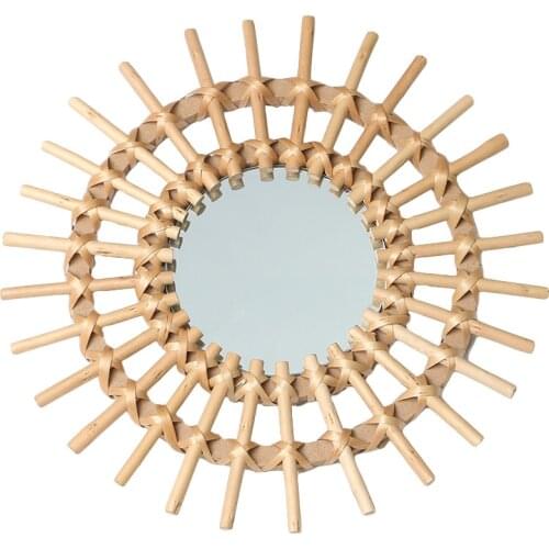 Ins Rattan Vanity Mirror Creative Art Decoration Round Mirror Living Room Wall Hanging Mirror Kitchen Bathroom Bathroom Mirror