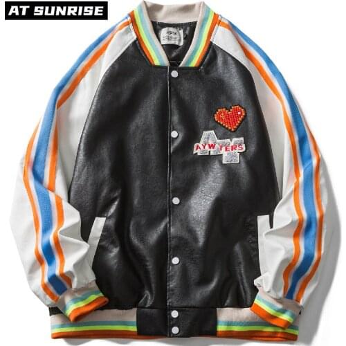 Hip Hop Streetwear PU Bomber Jacket Vintage Retro embroidery Jacket Coat Men Outwear Harajuku Cotton Casual fashion Faux Leather