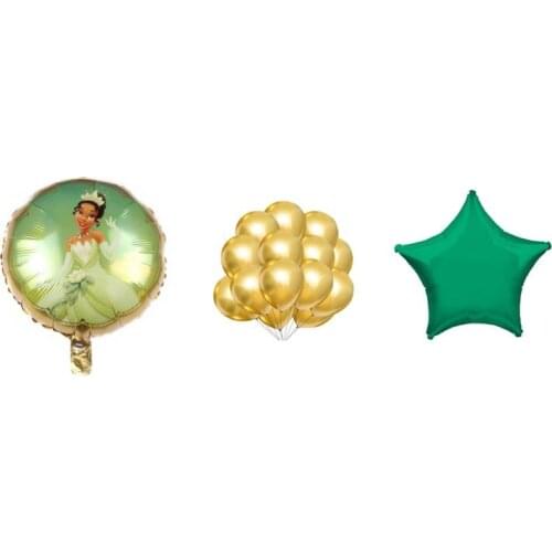 Lot of 17 Princess Tiana Disney balloon round Tiana 45x50cm star 45x50cm and 15 latex golden balloons 25 cm