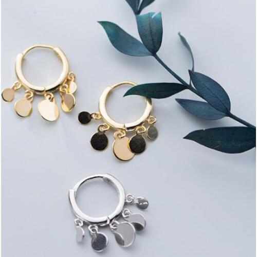 Small 8mm bohi Real. 925 Sterling Silver Fine jewelry white/gold polished disc coin round tassel hoop huggie earrings GTLE2680