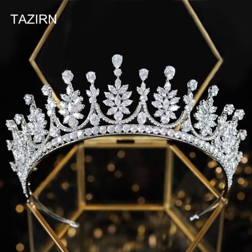 Trendy Cubic Zirconia Sweet 16 Princess Wedding Bridal Tiaras Crowns CZ Pageant Hair Jewelry Zircon Headpieces for Quinceanera
