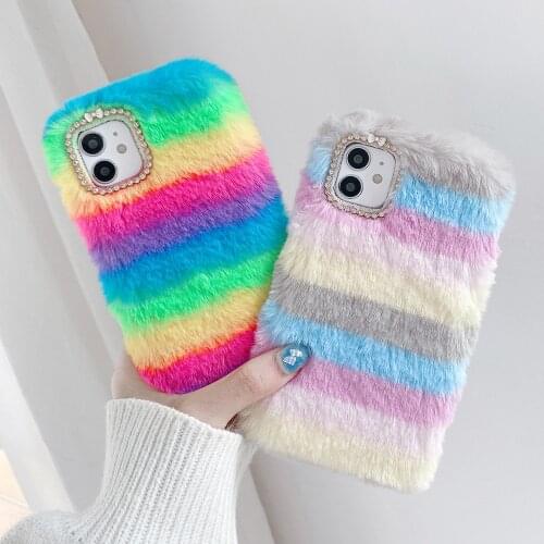 Fashion Lady Gift Case for iPhone 12 Pro XS Max XR X 11 Pro Max SE Furry fluffy Warm Cover for iPhone 6 6S 7 8 Plus Phone Case
