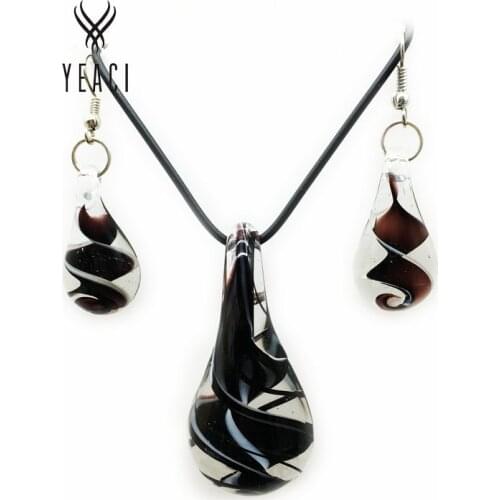 Fashion 6set Glass Murano Floral Leaf Shape Pendant Necklace Earrings Jewelry Set Free Shipping N-039