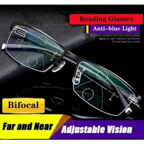 Mens Bifocal distance and near reading glasses Multi-focus automatic adjustment degree Anti-Blu-ray Presbyopia Glasses