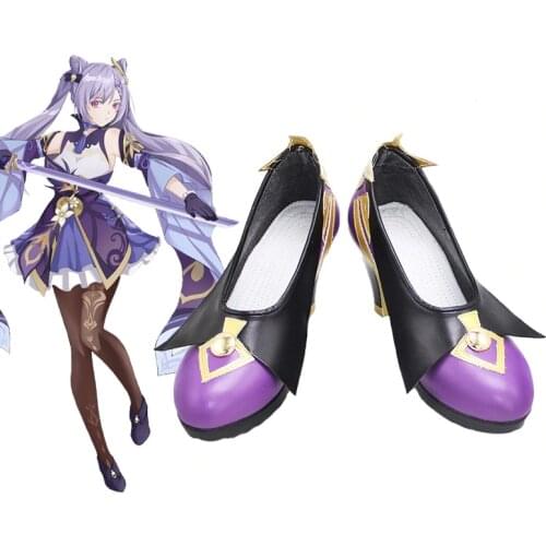 New Game Genshin Impact Cosplay Shoes Genshin Impact KeQing Cosplay Shoes Carnival Halloween Women Heels Shoes Size 35-45