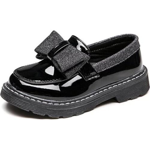 Princess Wedding Girls Shoes For Medium Big Girls Kids Dress Party Soft Pu Leather Shoes Flats With Flowers Floral Black Shoes