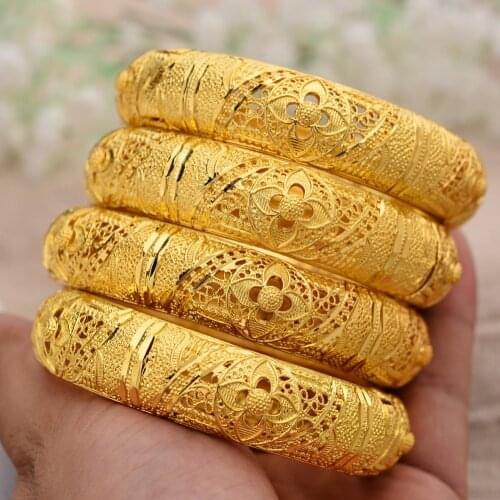4Pcs Hot Gold Jewelry Dubai Gold Color Bangles For Women Girls Ethiopian Bangles & Bracelets Ethiopian Jewelry Bangles Gift