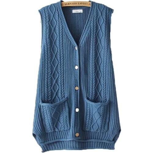 Plus Size Knitted Womens Sweater Cardigan Jacket Mid-Length Knitted Sweater Vest Vintage Twist Spring Autumn Waistcoat Coat