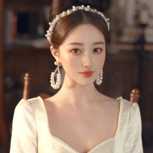 Luxury Romantic Pearl Crystal l Bridal Jewelry Sets Rhinestone Hair Band Headband Earrings Wedding Jewelry Set Hair Accessories