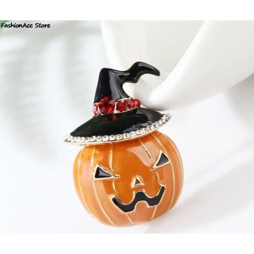Cute Crystal Hat Pumpkin Brooches Vintage Fashion Pumpkin Hat Brooch Pin Halloween Thanksgiving Jewelry Gift