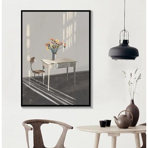 Modern Fashion Pastoral Flowers Table Still Life Canvas Painting Wall Art Minimalist Poster and Print for Living Room Home Decor