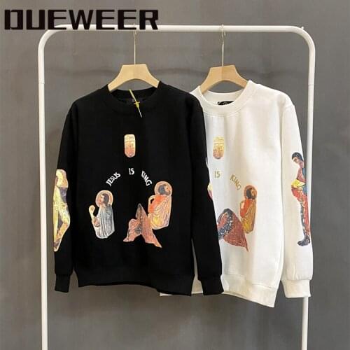 Dueweer Kanye West Sweatshirts Men Streetwear Pullovers Jesus Is King Pullover Hoodie Plus Velvet Hip Hop Bieber Sweatshirts