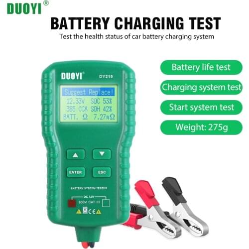 DUOYI DY219 12V Digital Battery Tester Automotive AH 100-1000CCA Voltage Battery Analyzer Load Multifunction Diagnostic Tools