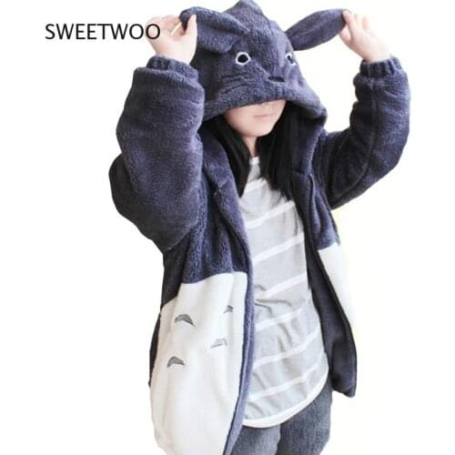 Hooded Sweatshirt Kawaii Totoro Men Women Harajuku Soft Plush Hoodies Plus Size Oversized Cosplay Jacket Coat Loose Sweatshirt