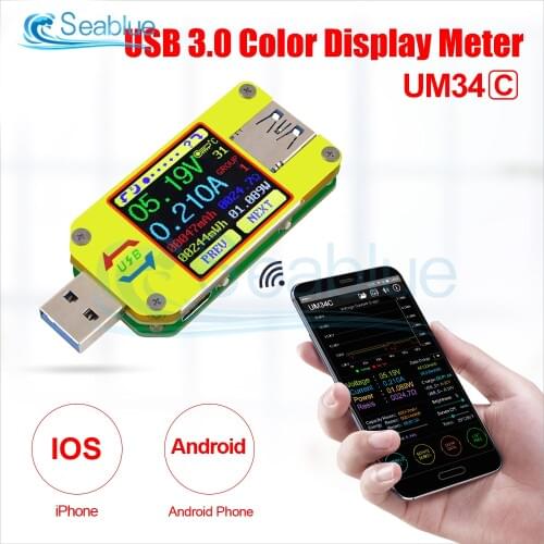 UM34 UM34C USB 3.0 Type-C DC Voltmeter Ammeter Voltage Current Meter Battery Charge Measure Cable Resistance Tester For APP