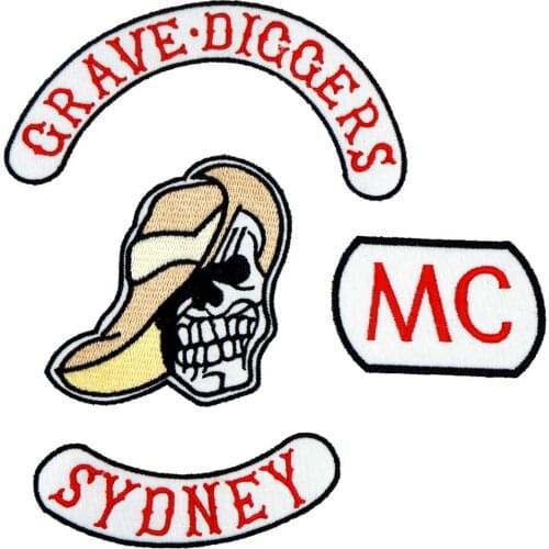 Grave diggers sydney Embroidered punk biker Patches Clothes Stickers Apparel Accessories Badge 4pcs/SET
