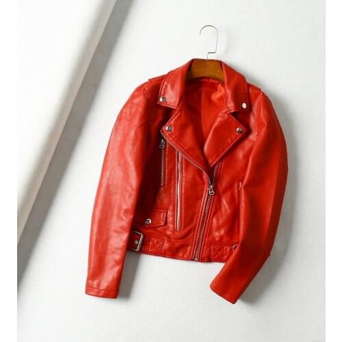 Women Green Red Short Faux Slim PU Leather Coat Spring Fall 2021 Streetwear Fashion Zipper Long Sleeve Female Moto Biker Jacket