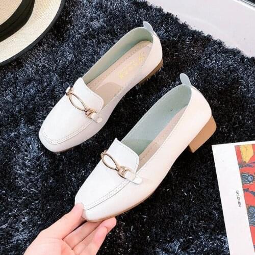 Leather shoes womens 2020 new spring thick-soled high-heel square head half-height soft leather womens shoes
