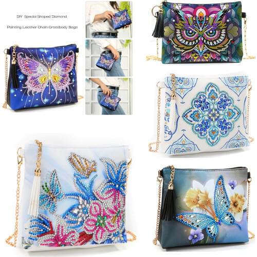 DIY Butterfly Flower Special Shape Diamond Painting Chain Shoulder Bag Leather Women Clutch Storage Bag for Girlfriend Gift