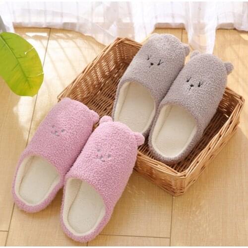 Women Home Slippers Winter Faux Fur Flat Shoes Woman Flats Cartoon Non-slip Soft Warm House Slipper Ladies Indoor Floor Footwear