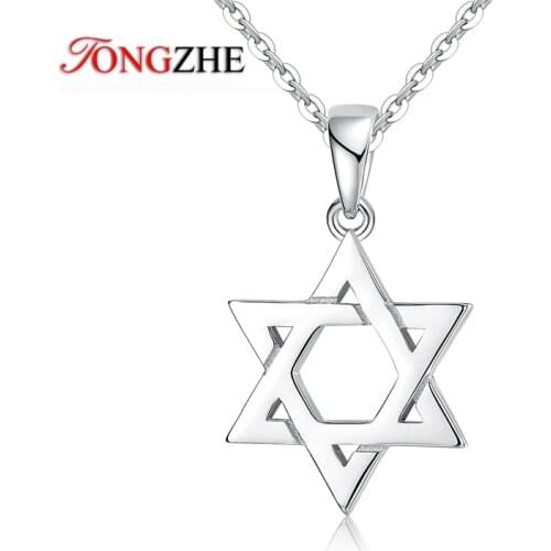 TONGZHE Collare Magen Star Of David 925 Sterling Silver Pendant Israel Chain Necklace Women Judaica Jewish Vintage Fine Jewelry