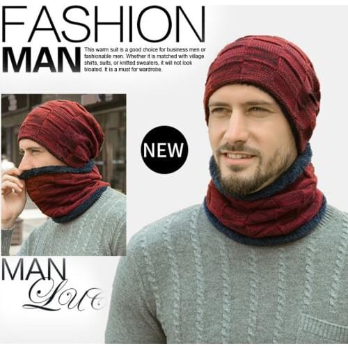 Winter Beanie Hats Scarf Set Warm Knit Hats Skull Cap Neck Warmer With Thick Fleece Lined Winter Hat Scarf For Men Child