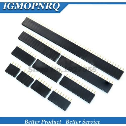 10PCS 2.54MM pitch single row female pin socket 2/3/4/5/6/7/8/9/10/11/12/13/14/15/16/20/40Pin Single Row Mother Connector PCB