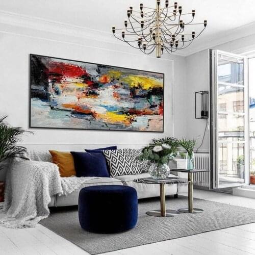 100% Handmade Abstract Oil Painting Canvas Art Large Wall Art Colorful Modern Oversize Panoramic Wide Slim Abstract Decoration