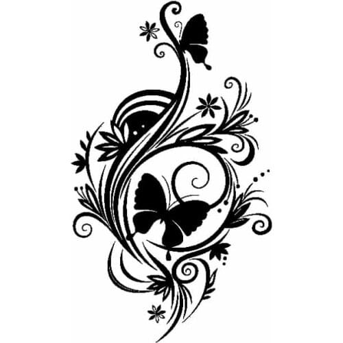 11.8CM*20CM Euphemistic Vines Butterfly Artistic Vinyl Decal Car Sticker Black/Silver C19-0586