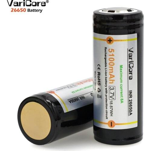 2 PCS. New VariCore Protection 26650 5100 mAh 3.7 V Lithium-Ion Rechargeable Battery with PCB 8A 3.6 V Battery For Flashlight