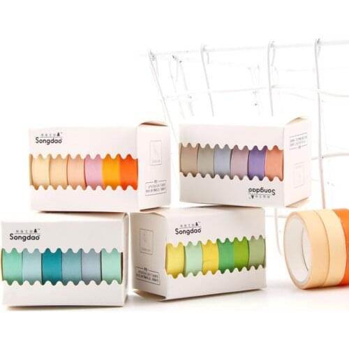 6Pcs/Set Solid Color Washi Tape Paper Masking Tape Decorative Adhesive Tape for Japanese Hand Account DIY Scrapbooking Sticker