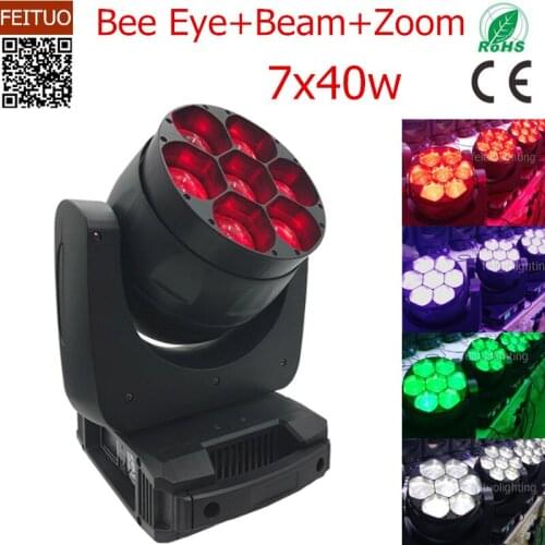 8pcs/lot New 7x40w LED Moving Head Beam Zoom Light Bee Eye Effect RGBW 4IN1 Disco DJ Party Stage Wash Light