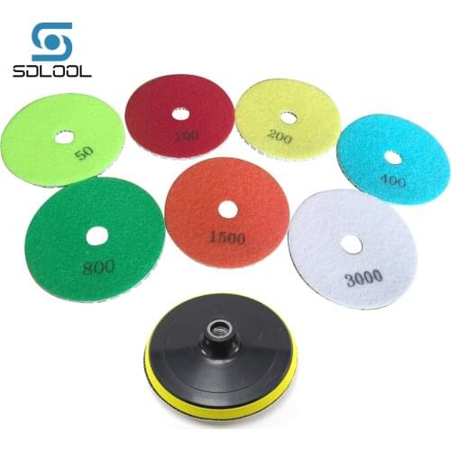 Diamond Polishing Pad 5 inch Wet/Dry Set 7 + 1 Plastic Backing Pad For Marble Granite Concrete Polishing Abrasive Tool