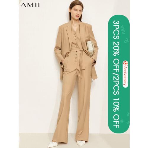 Amii Minimalism Women Blazer Set Fashion Blazer Coat Vneck Buttons Vest Womens Pants Elegant Female Clothing Lady Suit 12170408