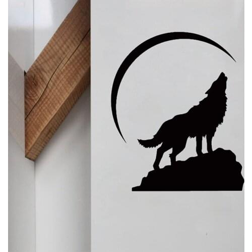 Free Shipping Howling Wolf at Crescent Moon Vinyl Wall Decal Home Decor Vinyl Sticker Rustic Home Decor
