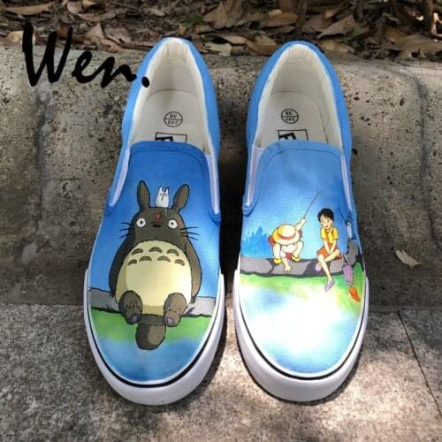 Wen Anime Hand Painted Shoes Slip On Shoes Design Custom My Neighbor Totoro Women Mens Canvas Shoes for Christmas Gifts