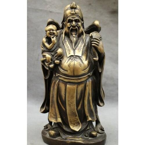 Fast shipping USPS to USA S1528 13" Chinese Pure Bronze Taoism Auspicious Happy Fu Child Kid Heavenly God Statue