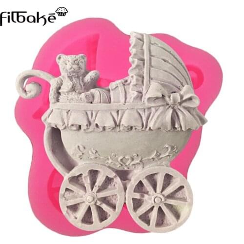 Filbake Baby Stroller Silicone Mold Fondant Molds Soap Form Cupcake Chocolate Candy Candle Mould Birthday Cake Decorating Tools